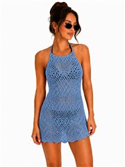 Ajurlu Sırt Dekolteli Transparan Beachwear - Mini Plaj Elbisesi