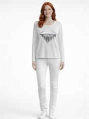 Kadın Uzun Kollu Beyaz Baskılı Regular Fit Bluz